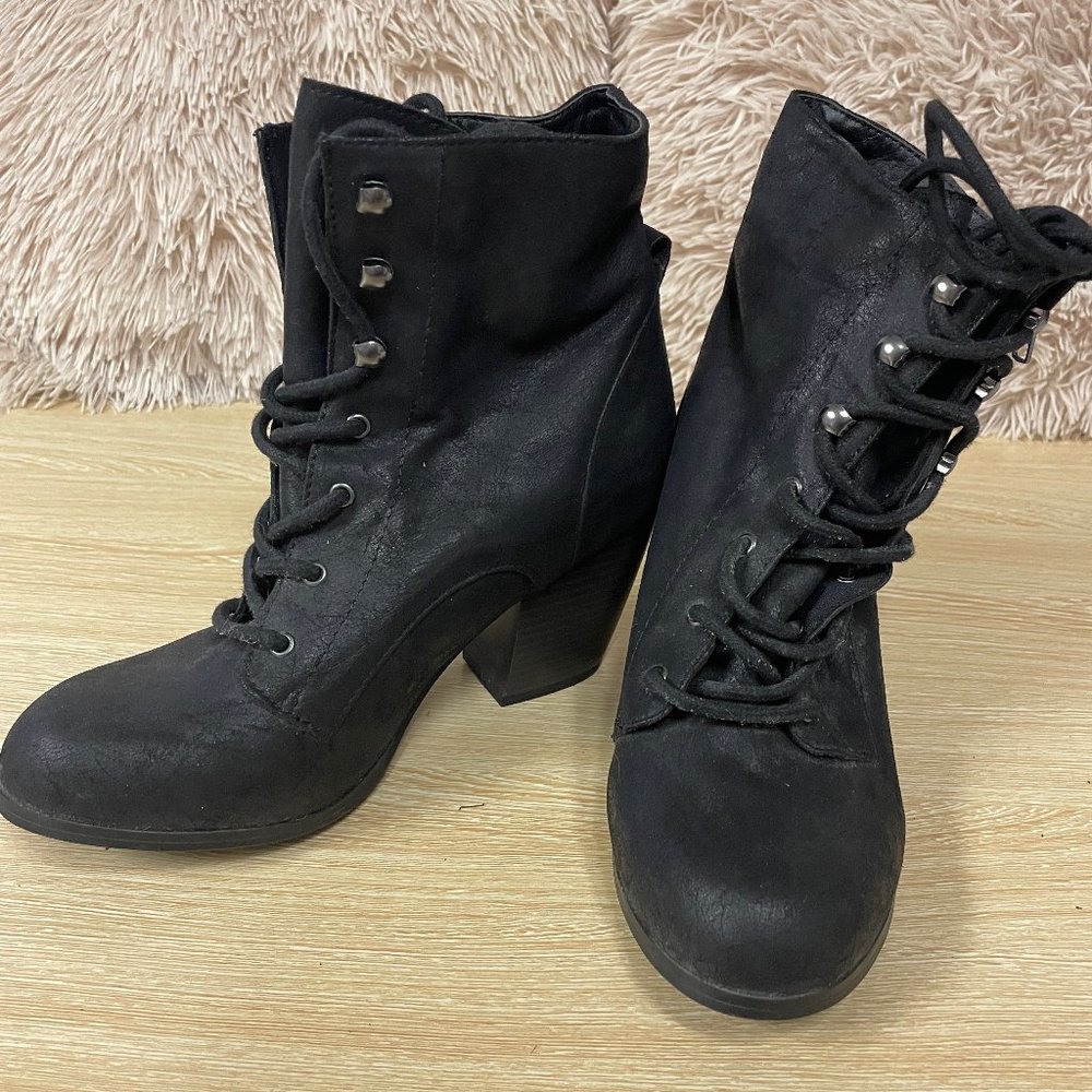 Womens 8M Heeled Lace-Up Combat Booties Black Dolce by Mojo Moxy